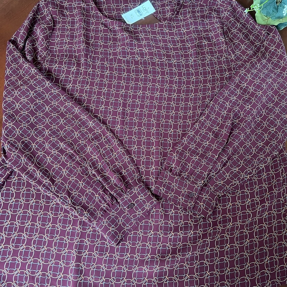Loft Burgundy Geometric Long Sleeve Top